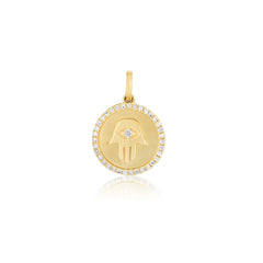 14K Gold Diamond & Hamsa Medallion Pendant Necklace