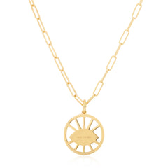 14K Gold Diamond & Enamel Evil Eye Medallion Pendant