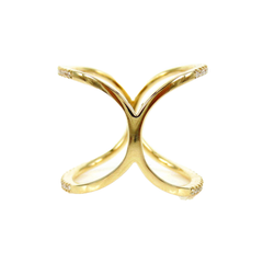 Micro Pave Diamond Double curve 18K Yellow Gold Band