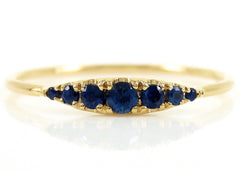 Seven Stones Graduated Blue Sapphire Ring - 18K Yellow Gold