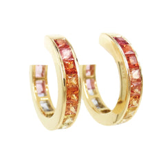 Natural Rainbow Sapphire Hoop Earrings - 18K Yellow Gold - 18mm