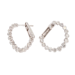 18K White Gold Diamond Circular Front-Facing Hoop Earrings