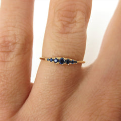 Seven Stones Graduated Blue Sapphire Ring - 18K Yellow Gold