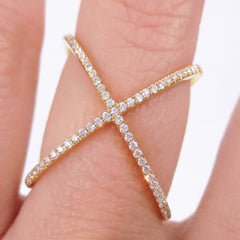 Micro Pavé Diamond Criss-Cross X Ring - 18K Yellow Gold