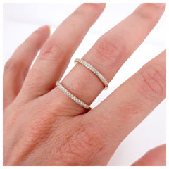 Micro pavé Diamond Double Row dome Band Ring - 18K  White Gold
