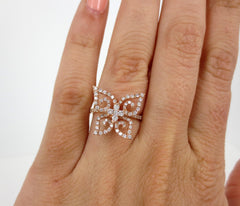 Diamond Pave Butterfly 18k Rose Gold Cocktail Ring - 0.46cts T.W