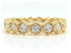 4mm Hexagon Diamond Eternity Milgrain Band - 18K Yellow Gold