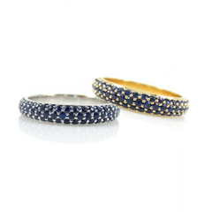 Three Row Dome Pavé Blue Sapphires Eternity Band -18K White Gold