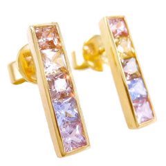 Rainbow Natural Channel-set Sapphire Bar Earrings - 18K Yellow Gold