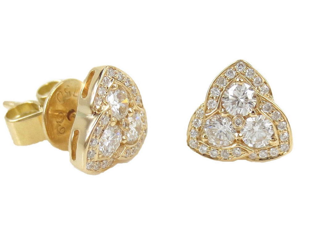 18K Yellow Gold Diamond Pyramid Stud Earrings - 8.2mm
