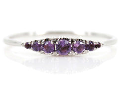Seven Stones Graduated Amethyst Ring - 18K White Gold