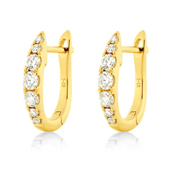 18K Yellow Gold Diamond Huggie Hoop Earrings - 15mm