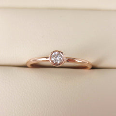 0.10 cts Bezel-Set Solitaire Diamond Ring - 14K Rose Gold