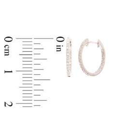 15mm 18K White Gold inside out Diamond Hoop Huggie Earrings