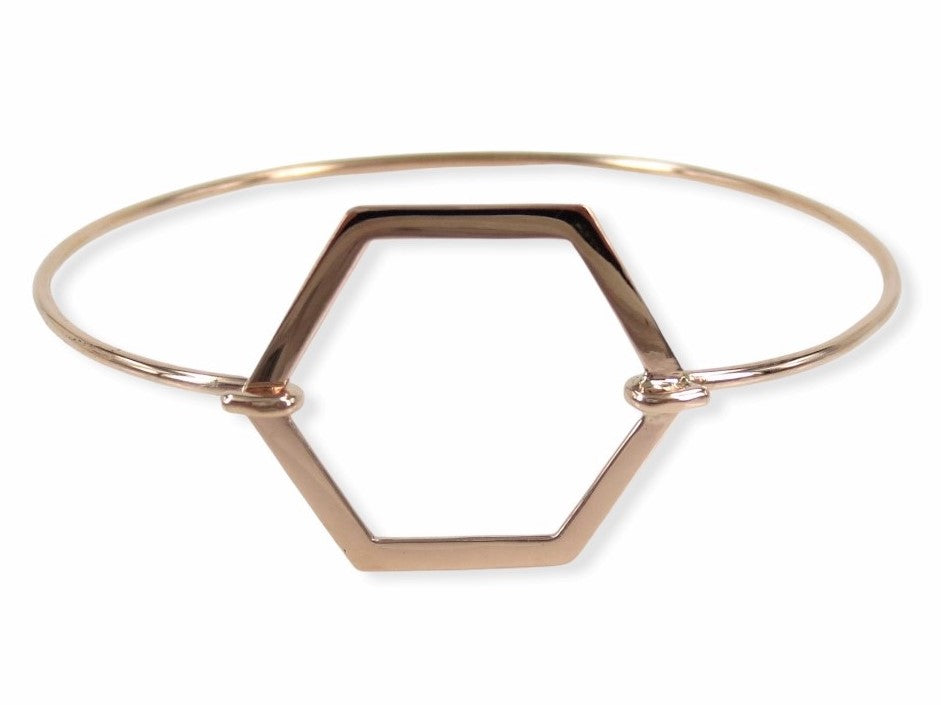 Solid 18k Rose Gold Octagon Charm open wire Bangle Bracelet