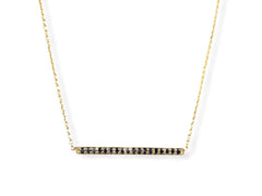 18k Yellow Gold Black Diamond Pave Mini Bar Necklace - Pendant