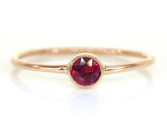 0.14 cts Bezel-Set Solitaire Ruby Ring - 18K Rose Gold