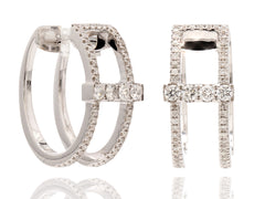 18K White Gold Double Row Diamond Huggies Earrings