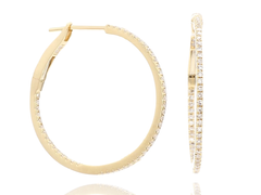 1inch 18K Yellow Gold inside out Diamond Hoop Earrings / One inch Hoops