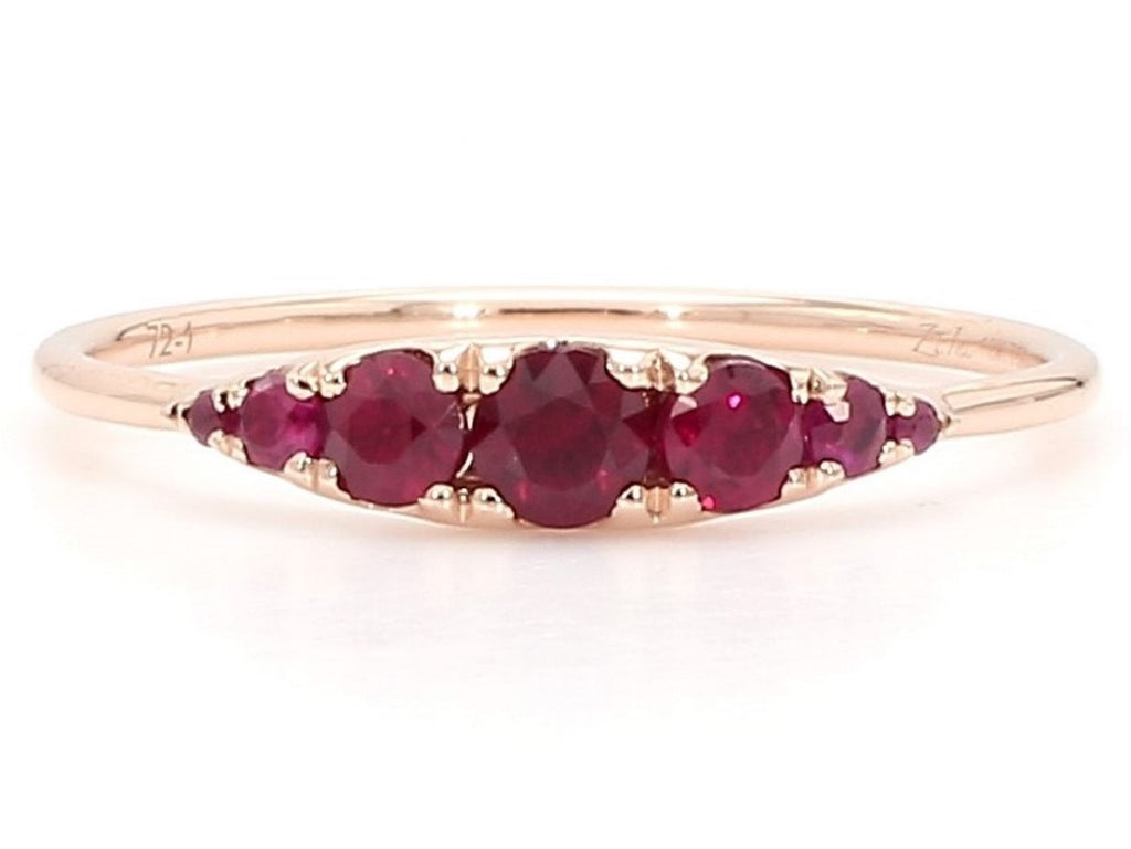 14K Gold Seven Stones Graduated Ruby Ring
