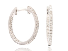 15mm 18K White Gold inside out Diamond Hoop Huggie Earrings