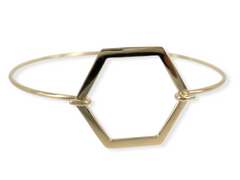 Solid 14K Yellow Gold Octagon Charm Open Wire Bangle.