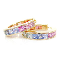 Rainbow Channel-set Natural Sapphire Hoop Earrings - 18K Yellow Gold - 18mm