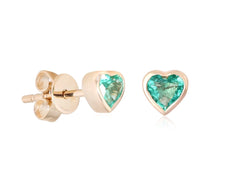 14K Yellow Gold Heart shaped Emerald Studs