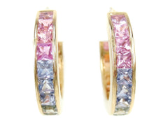 Natural Rainbow Sapphire Hoop Earrings - 18K Yellow Gold - 18mm