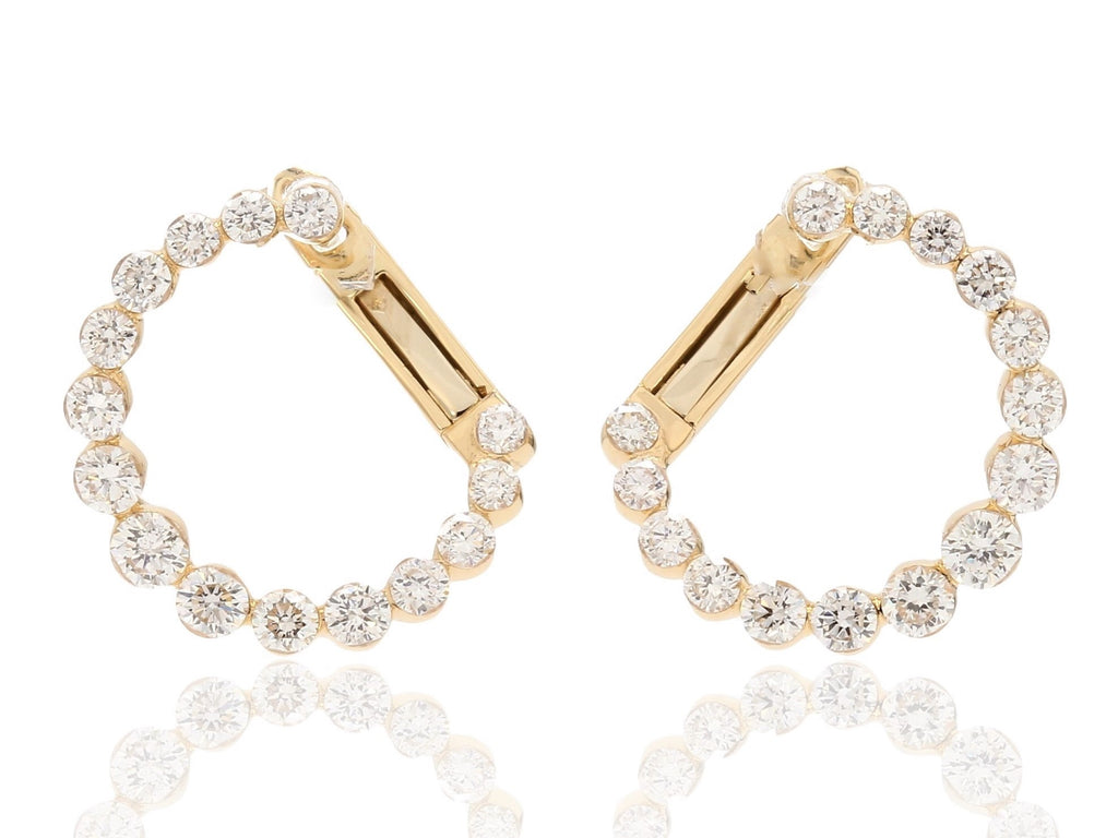 18K Yellow Gold Diamond Circular Front Facing Hoop Earrings Zina