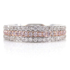 Three-row Pavé Pink & White Diamonds Eternity Band - Wedding Band