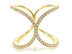Micro Pave Diamond Double curve 18K Yellow Gold Band