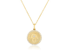 14K Gold Diamond & Hamsa Medallion Pendant Necklace
