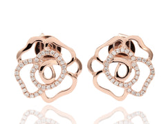 18K Rose Gold Pavé Diamond Open Flower Earrings.