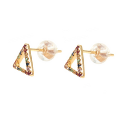 Rainbow Sapphires Open Triangle Stud Earrings - 18K Yellow Gold