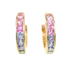 Natural Rainbow Sapphire Hoop Earrings - 18K Yellow Gold - 18mm