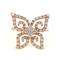 Diamond Pave Butterfly 18k Rose Gold Cocktail Ring - 0.46cts T.W