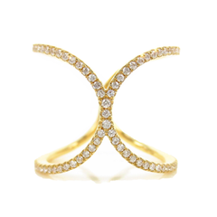 Micro Pave Diamond Double curve 18K Yellow Gold Band