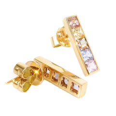 Rainbow Natural Channel-set Sapphire Bar Earrings - 18K Yellow Gold