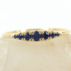 Seven Stones Graduated Blue Sapphire Ring - 18K Yellow Gold