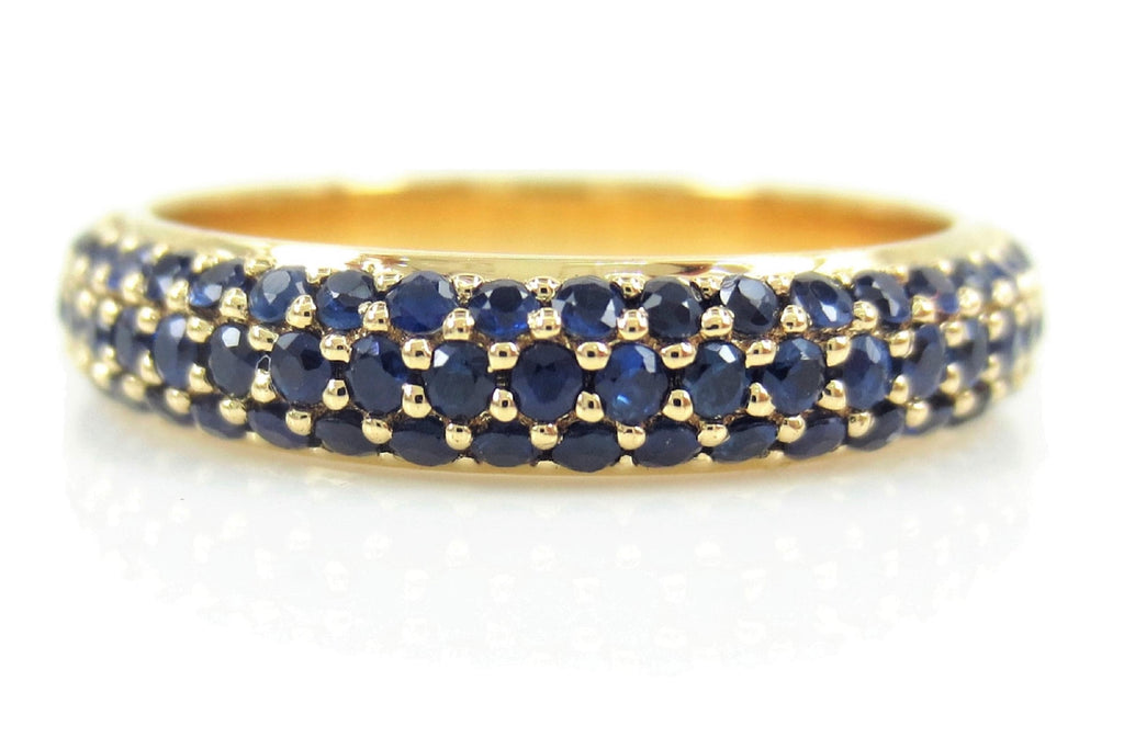 Three Row Dome Pavé Blue Sapphires Eternity Band -18K Yellow Gold
