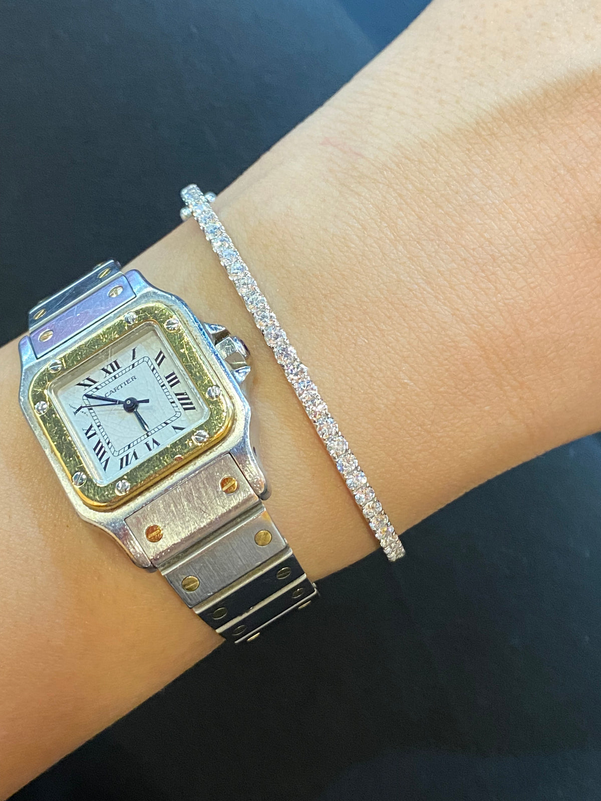 Luxury 18K White Gold Slim Diamond Bangle | Round Brilliant Tennis Half-Bangle